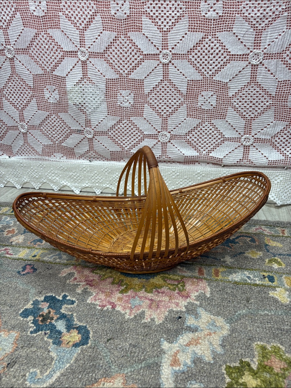 Vintage Wicker Basket with Arched Handle